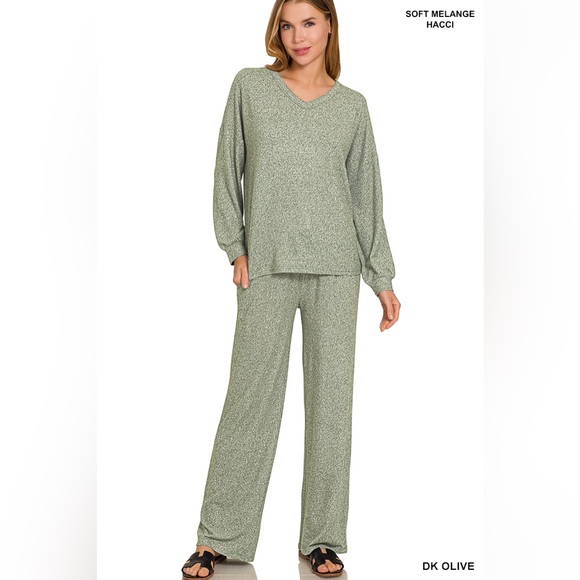 Zenana Outfitters Pants - Zenana SOFT MELANGE LONG SLEEVE TEE & PANTS SET